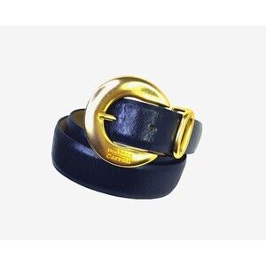 Diahann Carroll Bonded Leather Women Black  Belt Gold Buckle Size XL ( 33" -37")